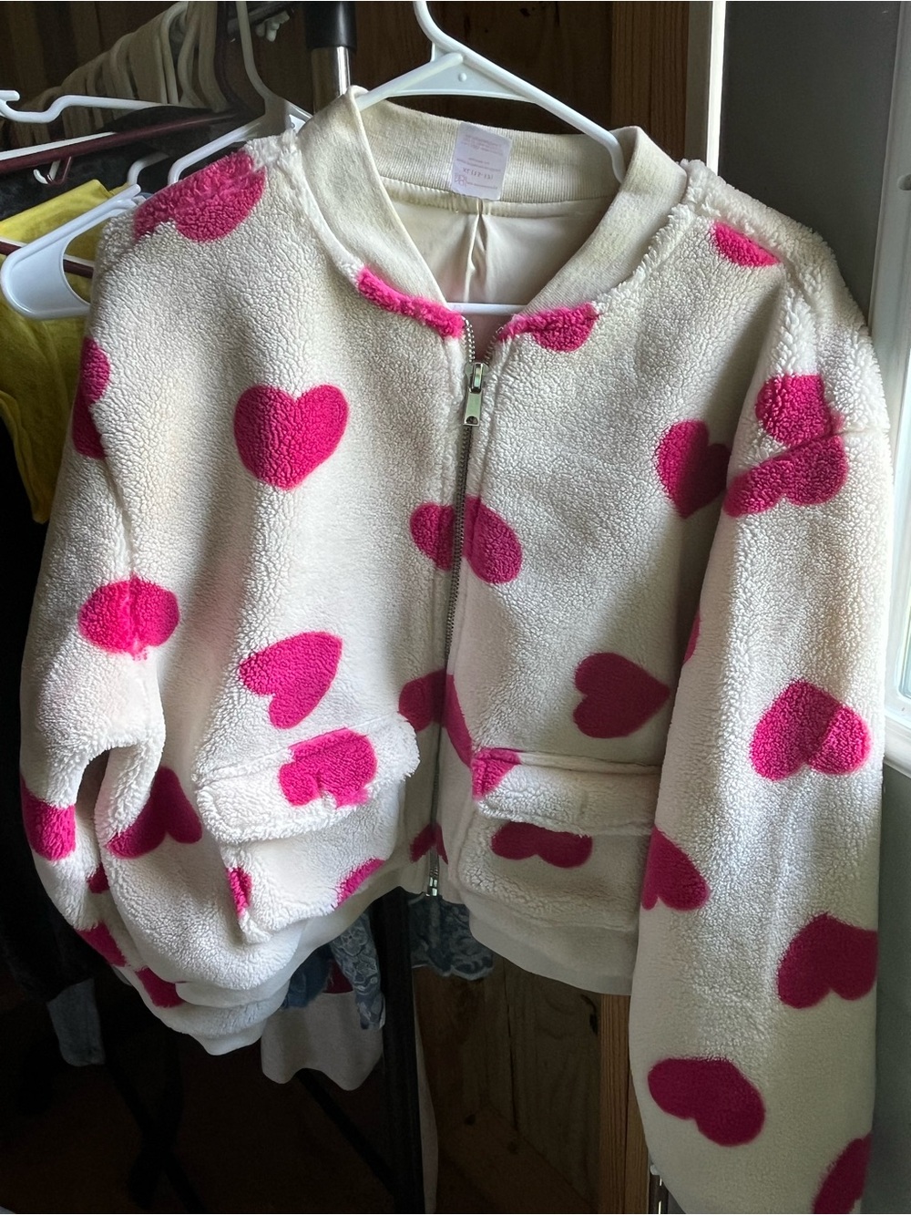 No Boundaries Cream Fleece Jacket with Pink Trim